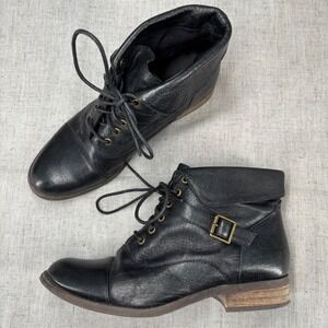 Steve Madden Stinnger Boots Black Leather Foldover Ankle Booties Women's 8